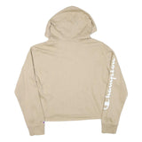 CHAMPION Womens Beige Cotton Blend Pullover Hoodie M Champion Script Sleeve