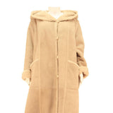 LEADERMANN Womens Beige Hooded Button Jacket M Cotton Blend Classic Coat Long