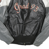 MID-WEST Womens Black & Grey Leather Button Jacket S Leather Patchwork Varsity