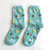 Anyfootwear 5 Pairs Sky Blue Cat Cotton Long Socks Size 5-9 High Quality Fashion Casual Office Sports Business Skateboard Knitted Crew Socks for Women
