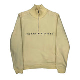 Vintage Tommy Hilfiger Spellout 1/4 Zip - Medium Cream Cotton