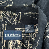 Nautical Print Puritan Graphic Hawaiian Shirt - Large Black Cotton