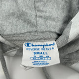 Reverse Weave Champion Spellout Hoodie - Small Gray Cotton