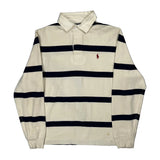 Polo By Ralph Lauren Striped Rugby Shirt - Medium Cream Cotton