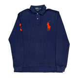 Number 3 On Sleeve Polo By Ralph Lauren Graphic Long Sleeve Polo Shirt - XL Orange Cotton