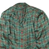 Womens Green Check Printed Shirt Long Sleeve Collared XL Vintage Style Top