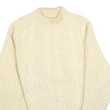 J WILSON Womens Cream Plain Wool Chunky Knit Crew Neck Jumper M Warm Casual