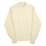 J WILSON Womens Cream Plain Wool Chunky Knit Crew Neck Jumper M Warm Casual