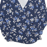 CREW CLOTHING Mens Blue Floral Printed Top Long Sleeve V-Neck M Cotton