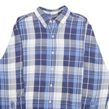 CHAPS Mens Blue & Grey Check Shirt M Classic Button-Down Collar Cotton Blend