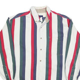 CATALINA Mens White Green & Red Striped Button Shirt L Classic Cotton Blend