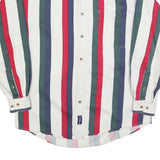 CATALINA Mens White Green & Red Striped Button Shirt L Classic Cotton Blend
