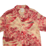 LUCKY BEACH Mens Red & Beige Hawaiian Shirt S Bora Bora Embroidery Rayon Summer