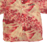 LUCKY BEACH Mens Red & Beige Hawaiian Shirt S Bora Bora Embroidery Rayon Summer