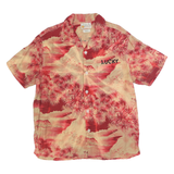 LUCKY BEACH Mens Red & Beige Hawaiian Shirt S Bora Bora Embroidery Rayon Summer