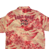 LUCKY BEACH Mens Red & Beige Hawaiian Shirt S Bora Bora Embroidery Rayon Summer