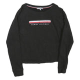 TOMMY HILFIGER Womens Black Cotton Blend Crew Neck S Logo Sweatshirt Pullover