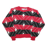 CLUB EUROPE Womens Red Black & White Patterned Jumper Round Neck Chunky Knit M