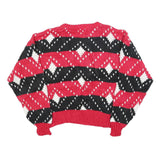CLUB EUROPE Womens Red Black & White Patterned Jumper Round Neck Chunky Knit M