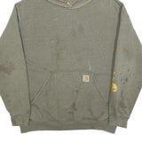 CARHARTT Mens Green ¼ Zip Hoodie L Cotton Blend Workwear Casual Sweatshirt