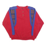 STUDIO SPORTIF Womens Red & Blue Sweatshirt M Button Neck Cotton Blend Comfort