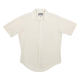 JC PENNEY Mens White Plain Shirt L Classic Fit Button Front Lightweight