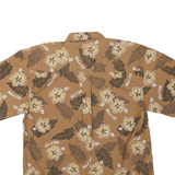 Mens Beige Cotton Blend Floral Print Casual Shirt M Short Sleeve Breathable