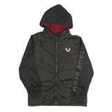 TRUE RELIGION Womens Black Zip Hooded Polyester Jacket L Sportswear