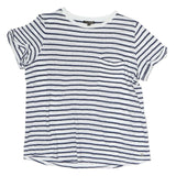 MASSIMO DUTTI Womens White & Blue Striped Short Sleeve Crew Neck Top XS Casual