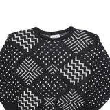 JANENITS Womens Black & White Patterned Jumper Crew Neck Basic Knit S Stylish