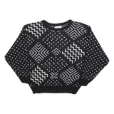 JANENITS Womens Black & White Patterned Jumper Crew Neck Basic Knit S Stylish