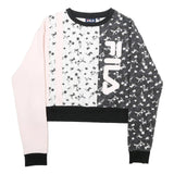 FILA Womens Pink & Black Floral Logo Crew Neck S Sweatshirt Pullover Crop Top