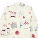 Womens Cream Printed Shirt Long Sleeve Collared Vintage L Relaxed Fit