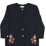 MIMMINA Womens Black Embroidered Button Jacket M Polyester Blend Classic