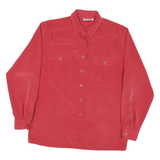 DELMOD Womens Red Shirt L Button Front Silk Classic Collar Long Sleeve