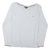 TOMMY HILFIGER Mens White Plain Cotton Blend Jumper Crew Neck Tight Knit M