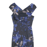 KAREN MILLEN Womens Black & Blue Floral Bodycon Woven V-Neck Sleeveless Dress UK