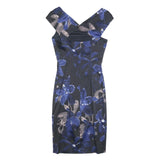 KAREN MILLEN Womens Black & Blue Floral Bodycon Woven V-Neck Sleeveless Dress UK