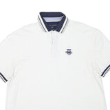 TOMMY HILFIGER Mens White Polo Shirt XL Cotton Blend Basic Logo Embroidered