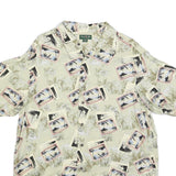 DAVID TAYLOR Mens Cream Rayon Short Sleeve Shirt XL Postcard Print Casual