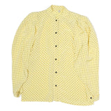Womens Yellow & Black Polka Dot Basic Blouse Long Sleeve Stand-Up Neck Button M
