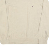 TOMMY HILFIGER Mens Beige Crew Neck Plain Cotton Jumper L Lightweight Casual