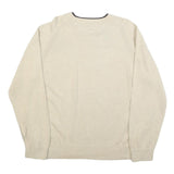 TOMMY HILFIGER Mens Beige Crew Neck Plain Cotton Jumper L Lightweight Casual
