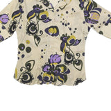 C &ML FASHION Womens Beige & Purple Pattern Shirt M Button Sleeve Cotton Blend
