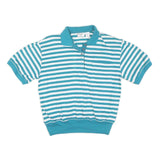 JASON MAXWELL Womens Blue & White Striped Short Sleeve Polo Shirt M Cotton Blend