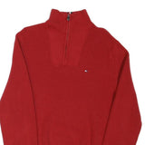 TOMMY HILFIGER Mens Red Pullover Plain Crew Neck Basic Knit M Cotton Blend