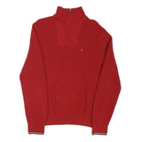 TOMMY HILFIGER Mens Red Pullover Plain Crew Neck Basic Knit M Cotton Blend