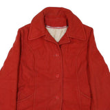 Womens Red Cotton Blend Button Jacket L Plain Classic Fit Stylish Warm Outerwear