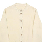 Womens Cream Plain Jumper Button Up Round Neck Basic Knit M Chunky Knit Pocket