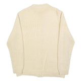 Womens Cream Plain Jumper Button Up Round Neck Basic Knit M Chunky Knit Pocket